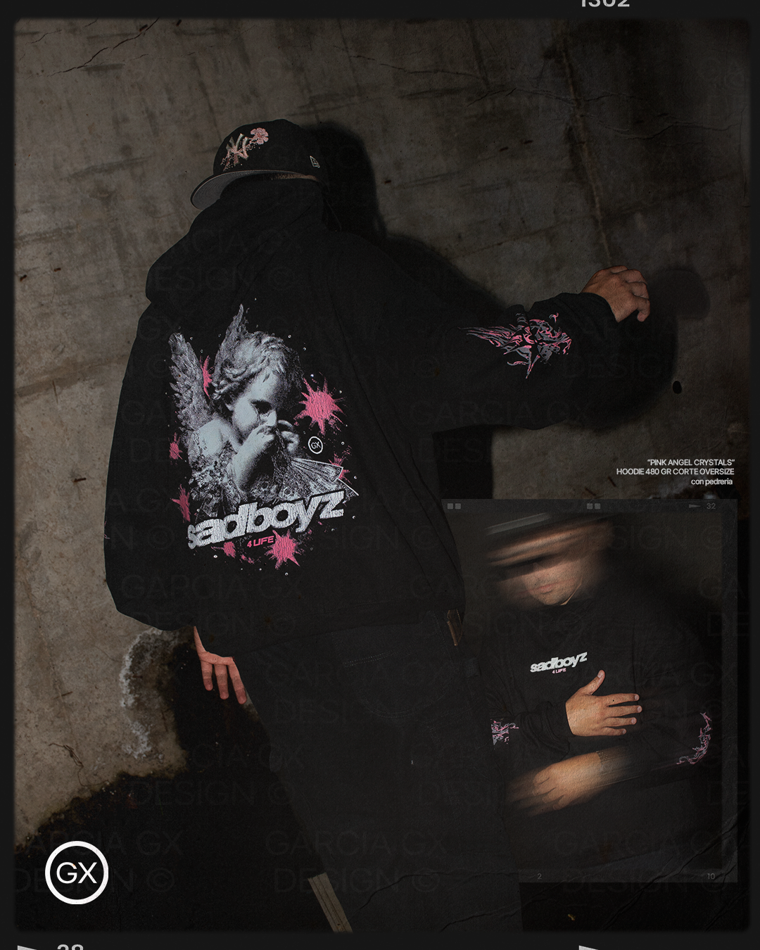 HOODIE PINK ANGEL CRYSTALS